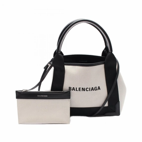 Balenciaga Navy Cabas XS Canvas Leather Handbag