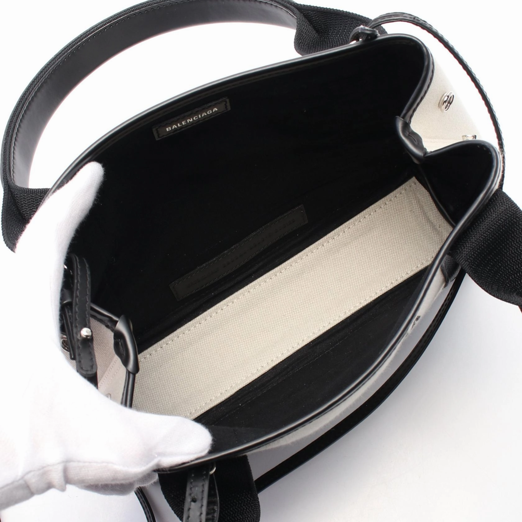 Balenciaga Navy Cabas XS Canvas Leather Handbag