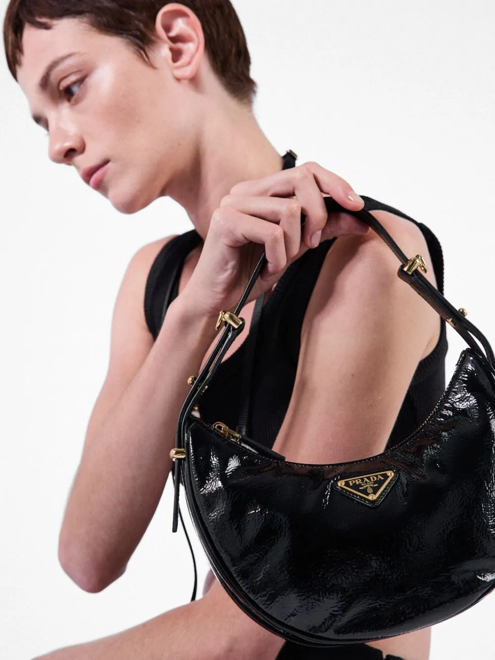 Black Arqu Naplak Leather Shoulder Bag