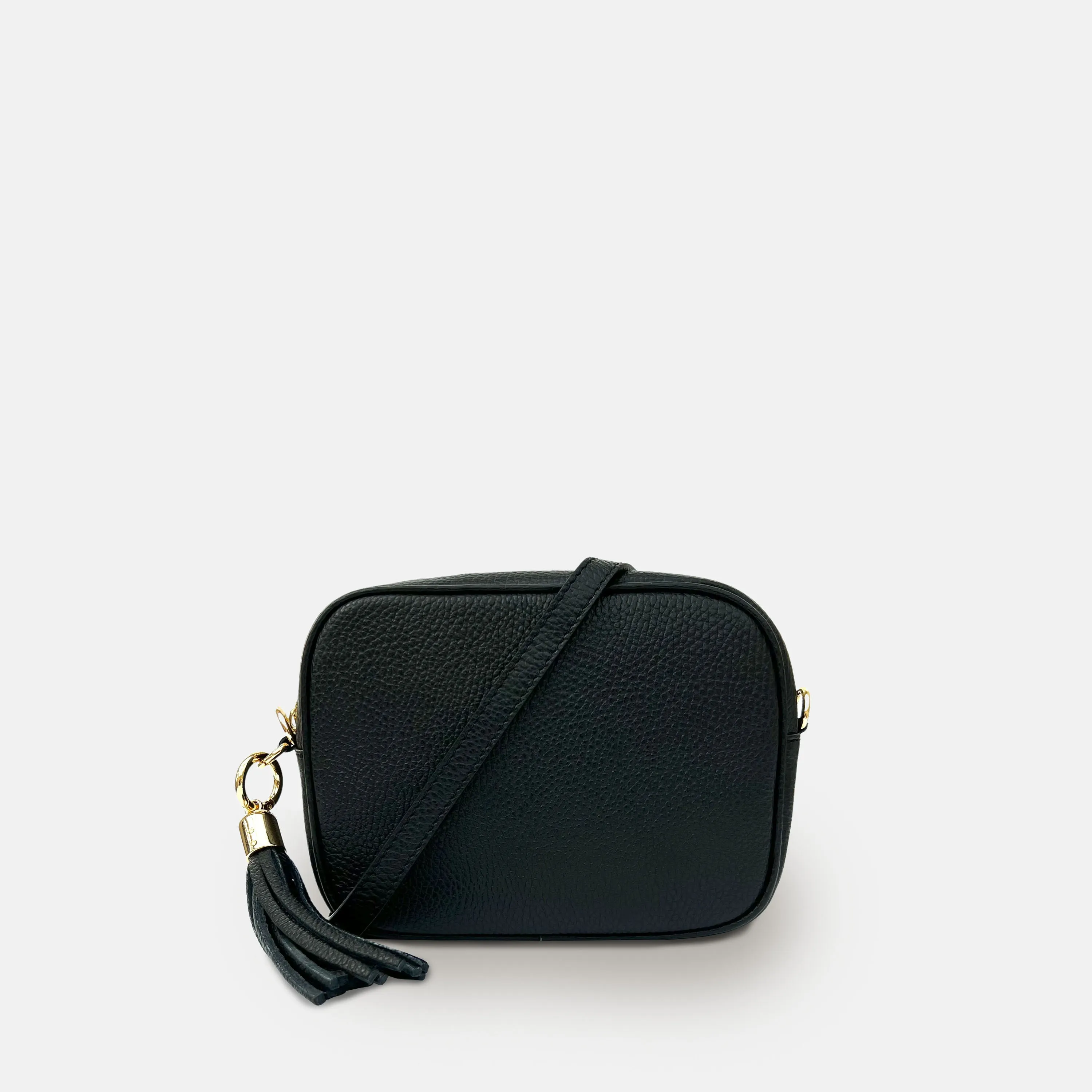 Black Leather Crossbody Bag With Tan Cheetah Strap
