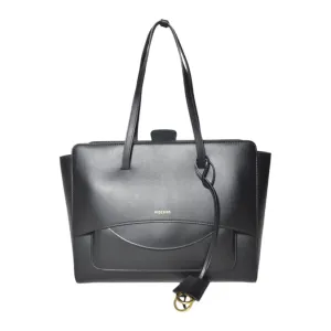 Black Leather Flap Shopper Bag L Large