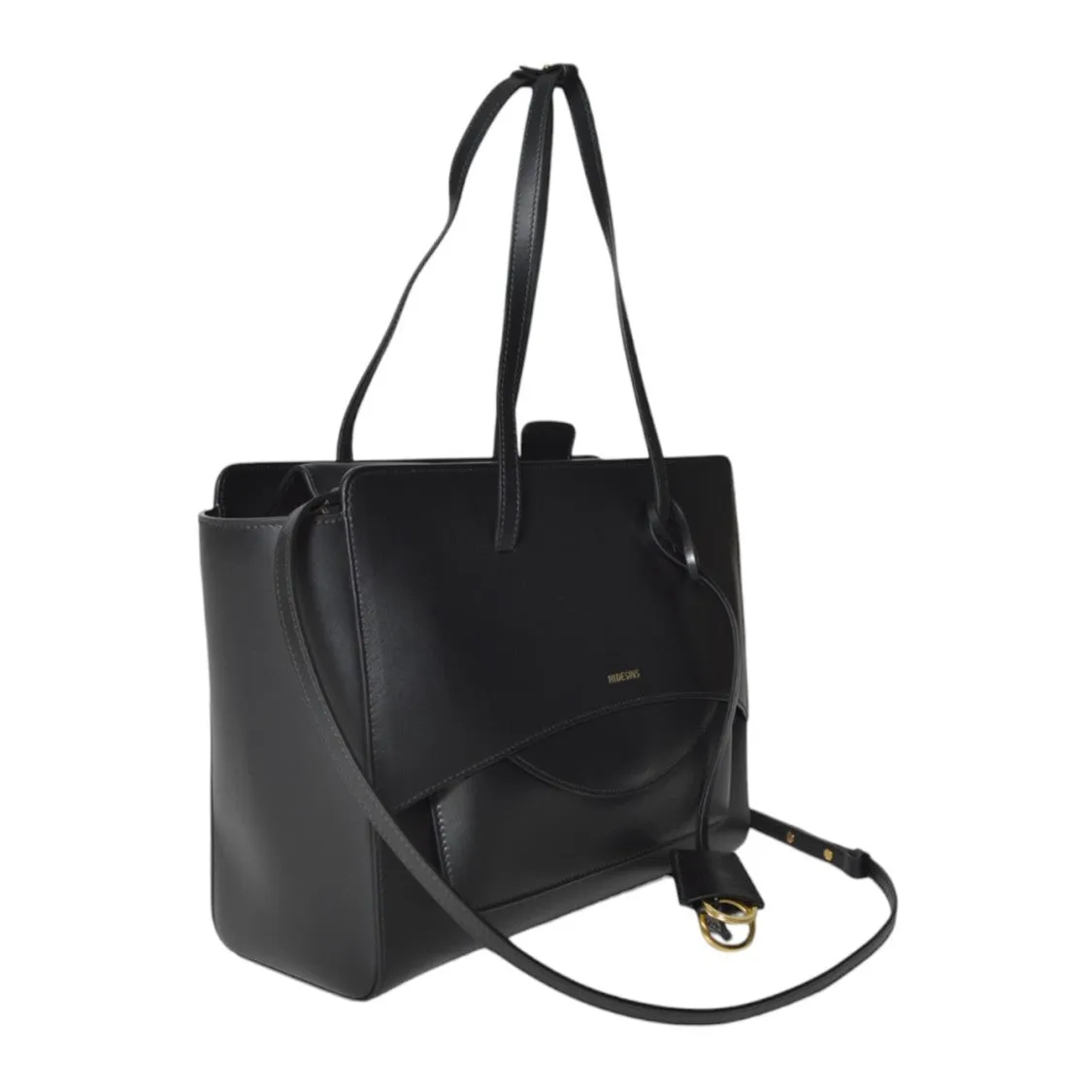 Black Leather Flap Shopper Bag L Large