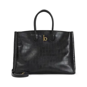 Black Leather Rocking Horse Tote Bag