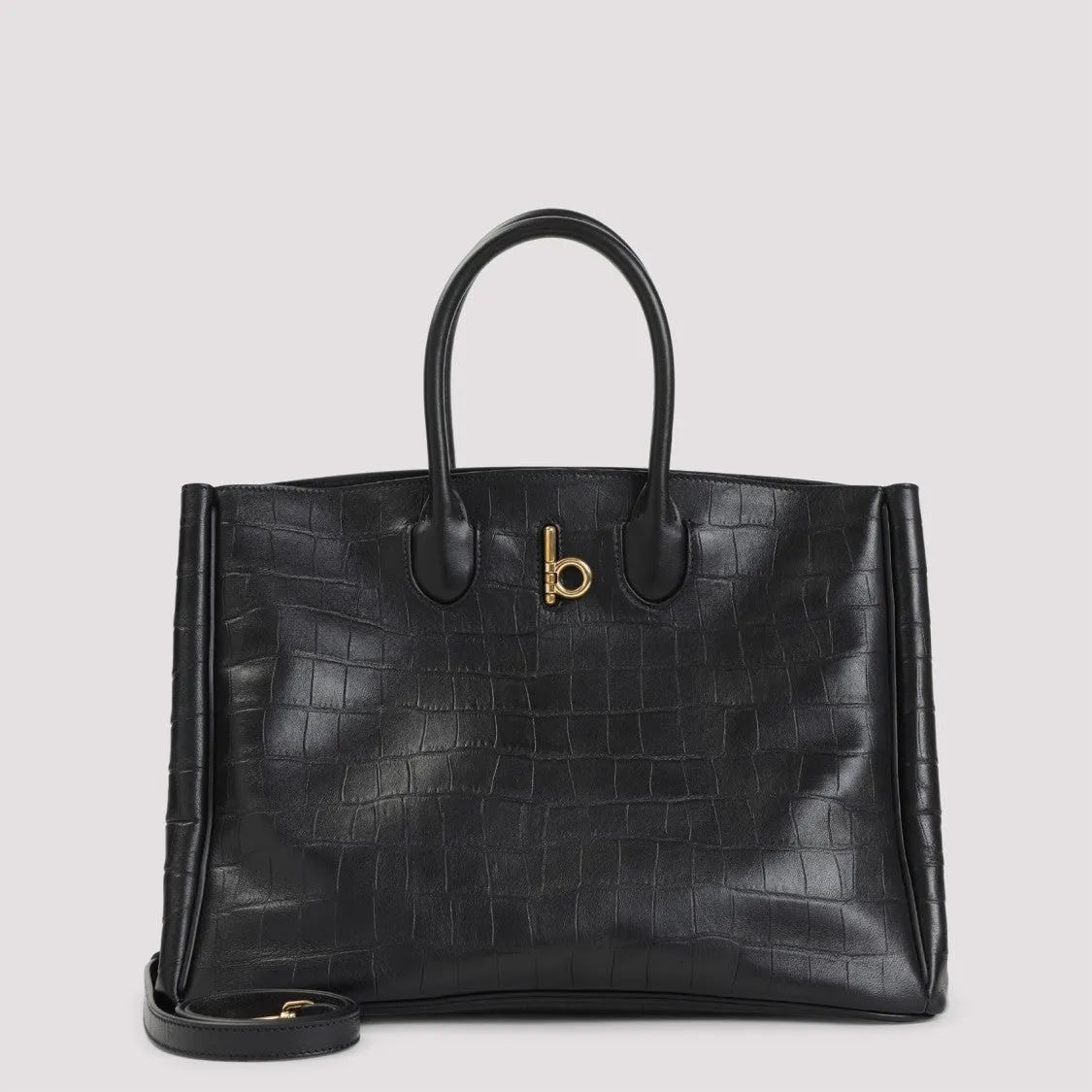 Black Leather Rocking Horse Tote Bag
