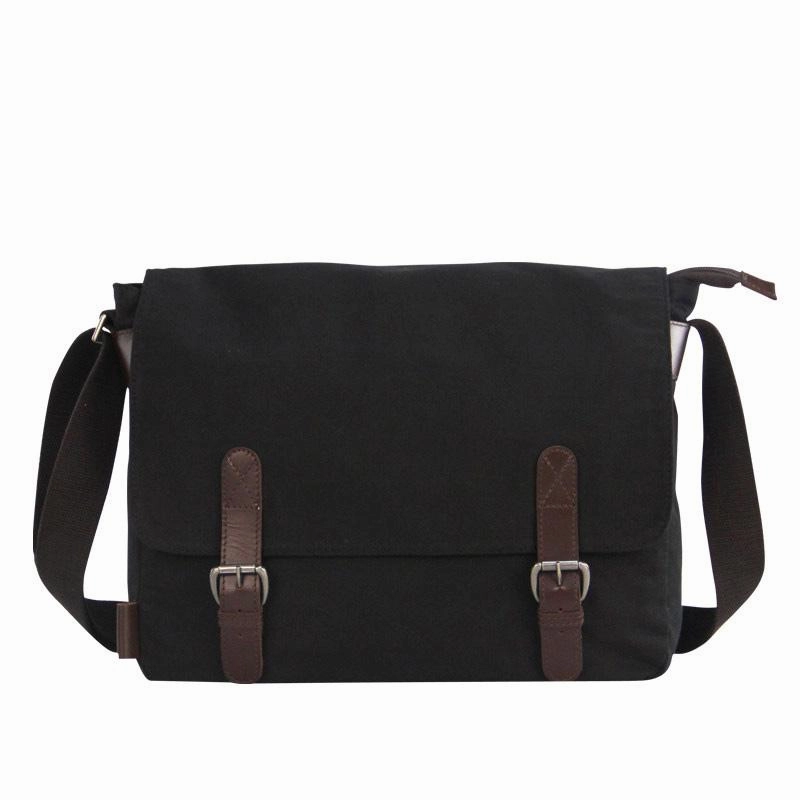 Black Canvas Leather Mens School Bag Messenger Bags Navy Blue Canvas Courier Bag for Men