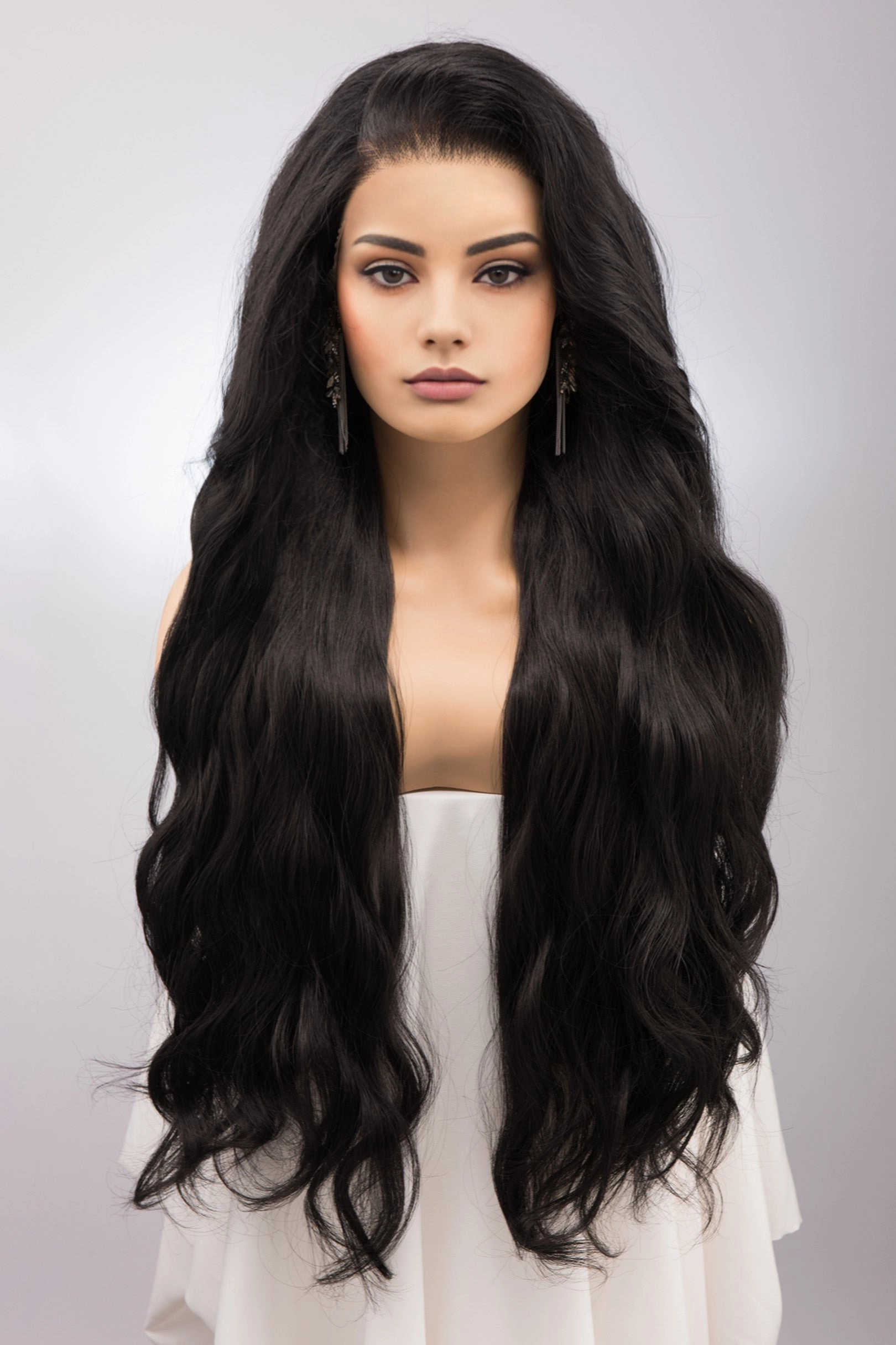 Black Wavy 13" x 6" Lace Top Synthetic Hair Wedding Wig Mabel