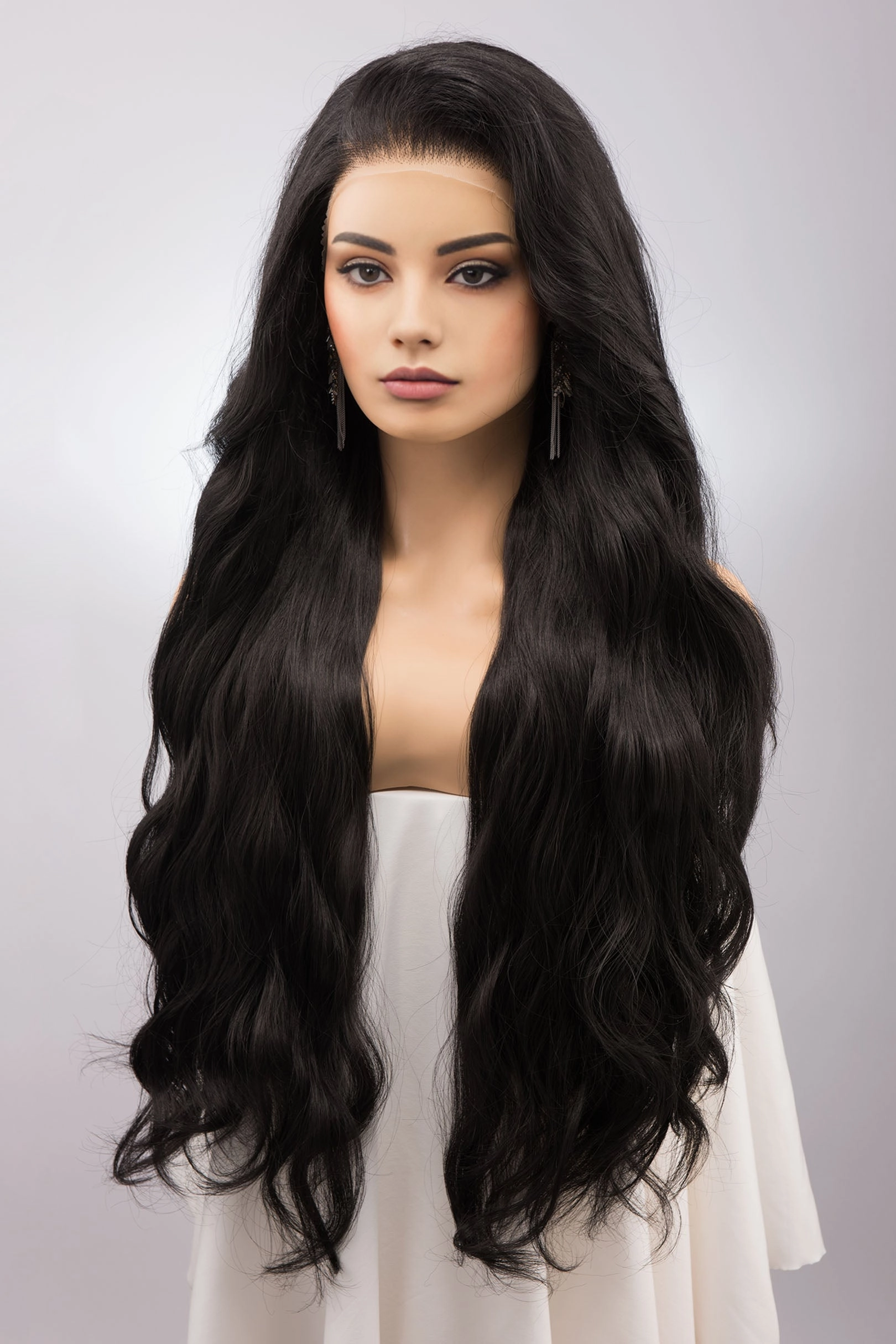 Black Wavy 13" x 6" Lace Top Synthetic Hair Wedding Wig Mabel