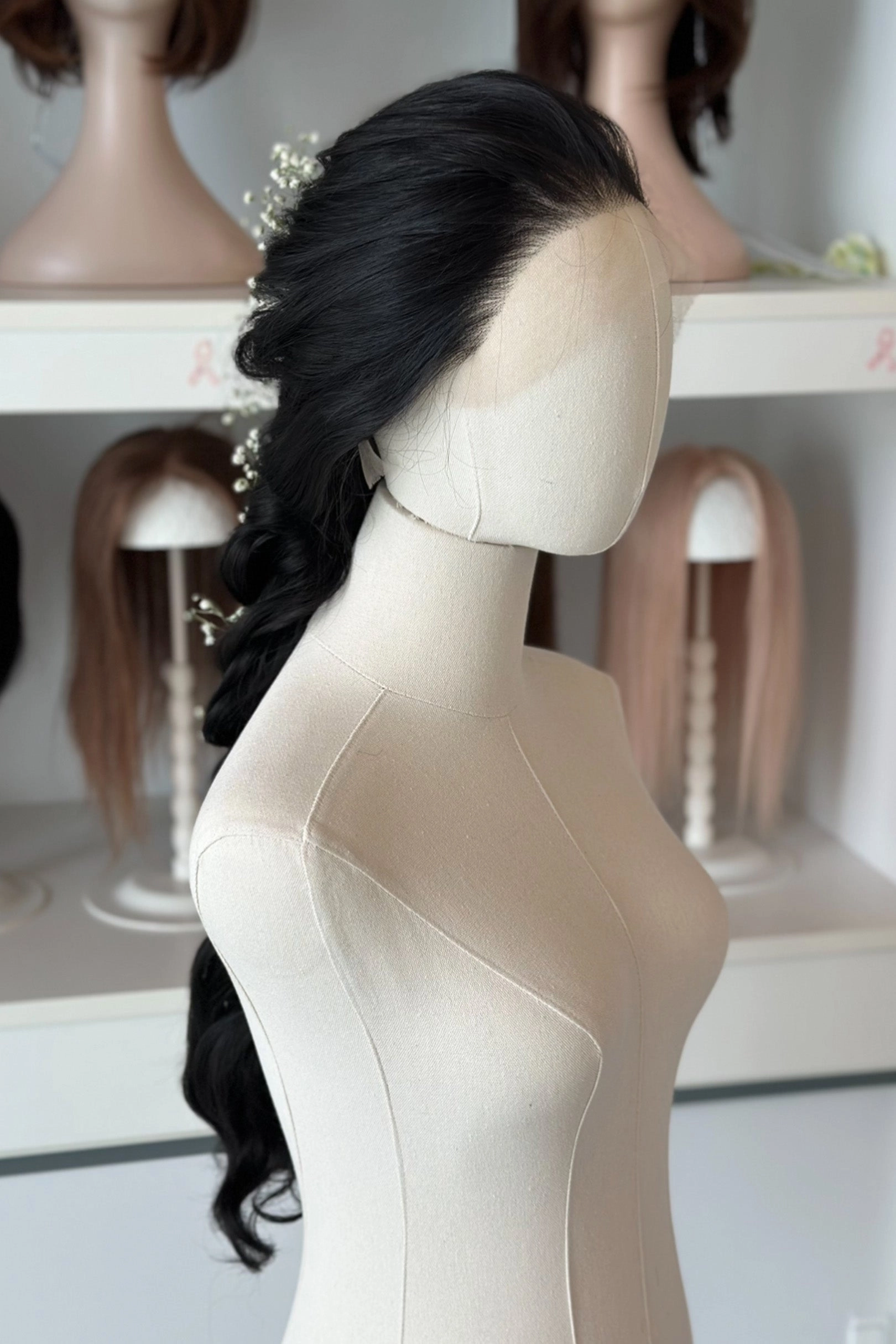Black Wavy 13" x 6" Lace Top Synthetic Hair Wedding Wig Mabel