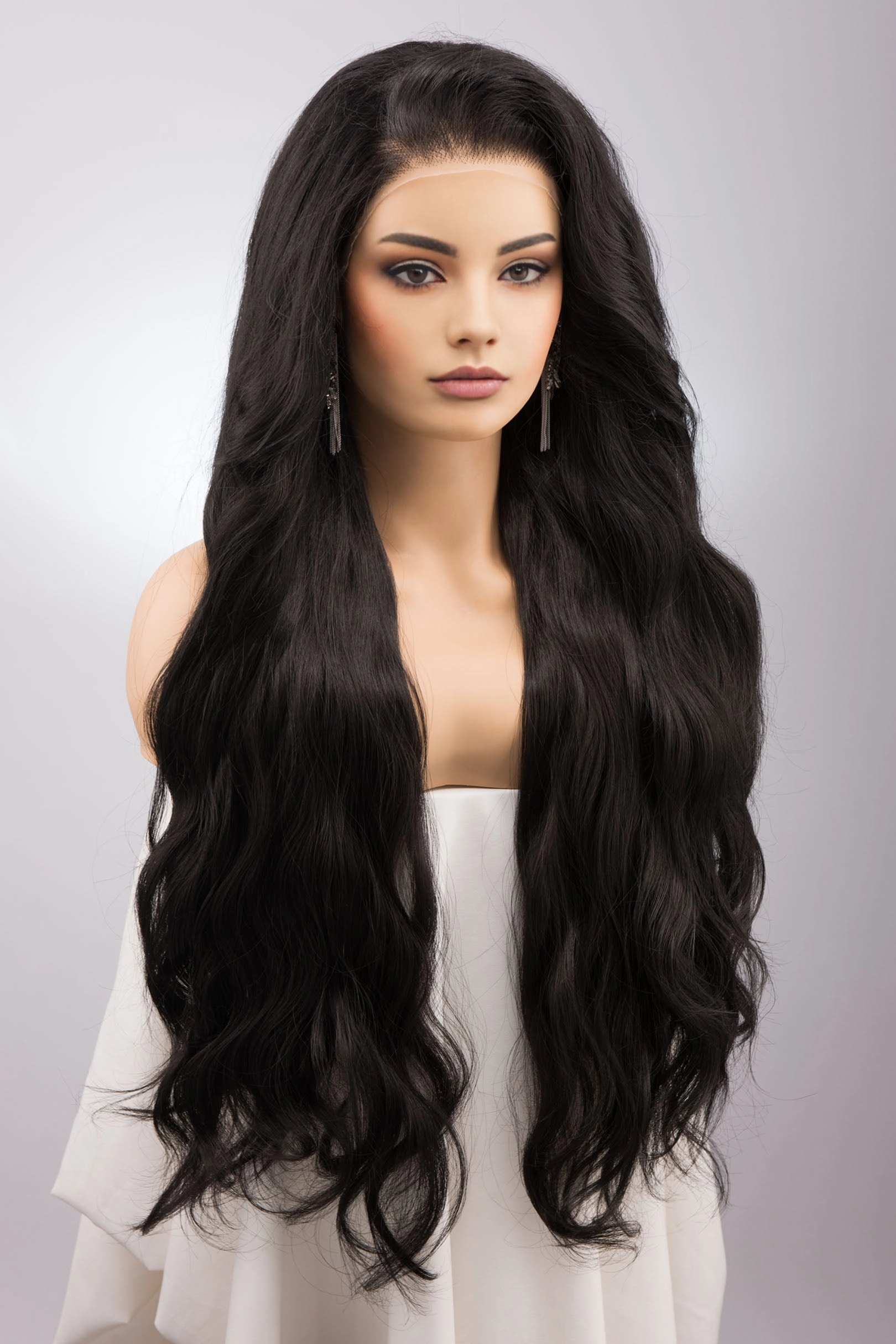 Black Wavy 13" x 6" Lace Top Synthetic Hair Wedding Wig Mabel