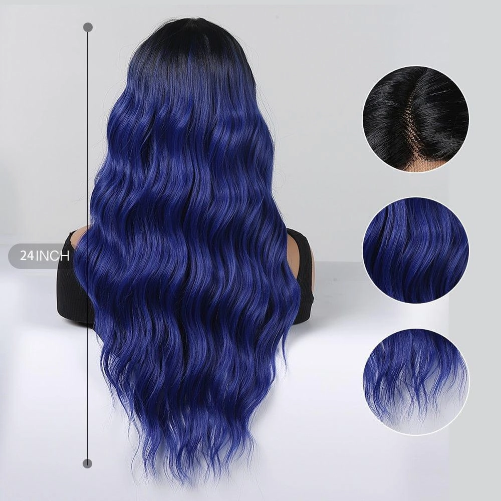Blue Wig Dark Roots
