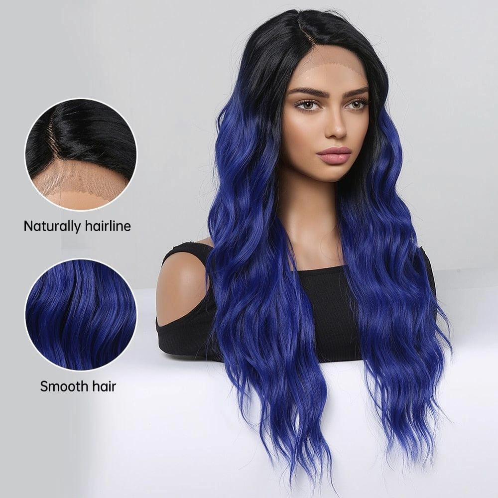 Blue Wig Dark Roots