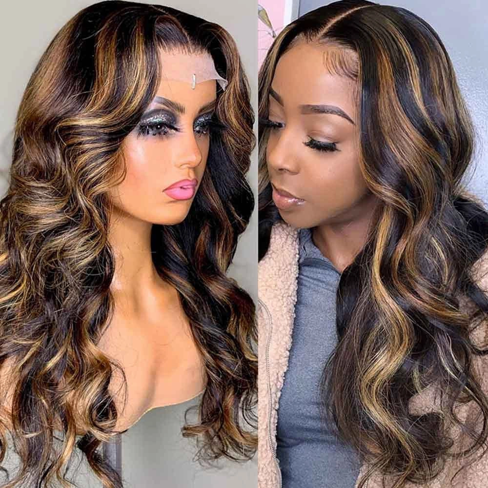 Body Wave Highlight Colored Wig 13x4  Lace Frontal Wigs  Human Hair Wigs