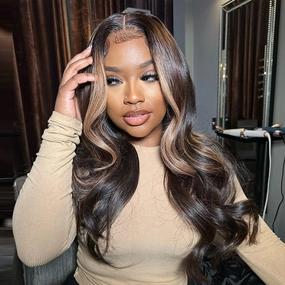 Body Wave Highlight Colored Wig 13x4  Lace Frontal Wigs  Human Hair Wigs