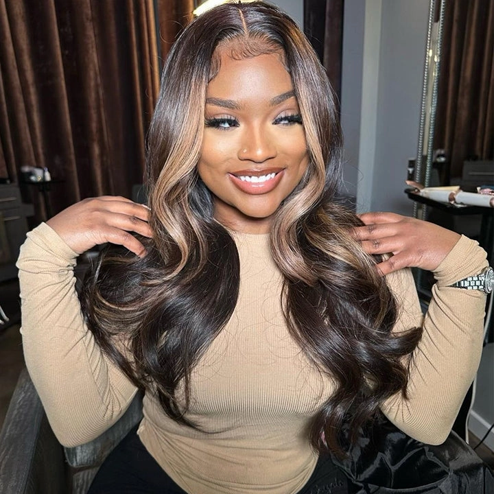 Body Wave Highlight Colored Wig 13x4  Lace Frontal Wigs  Human Hair Wigs