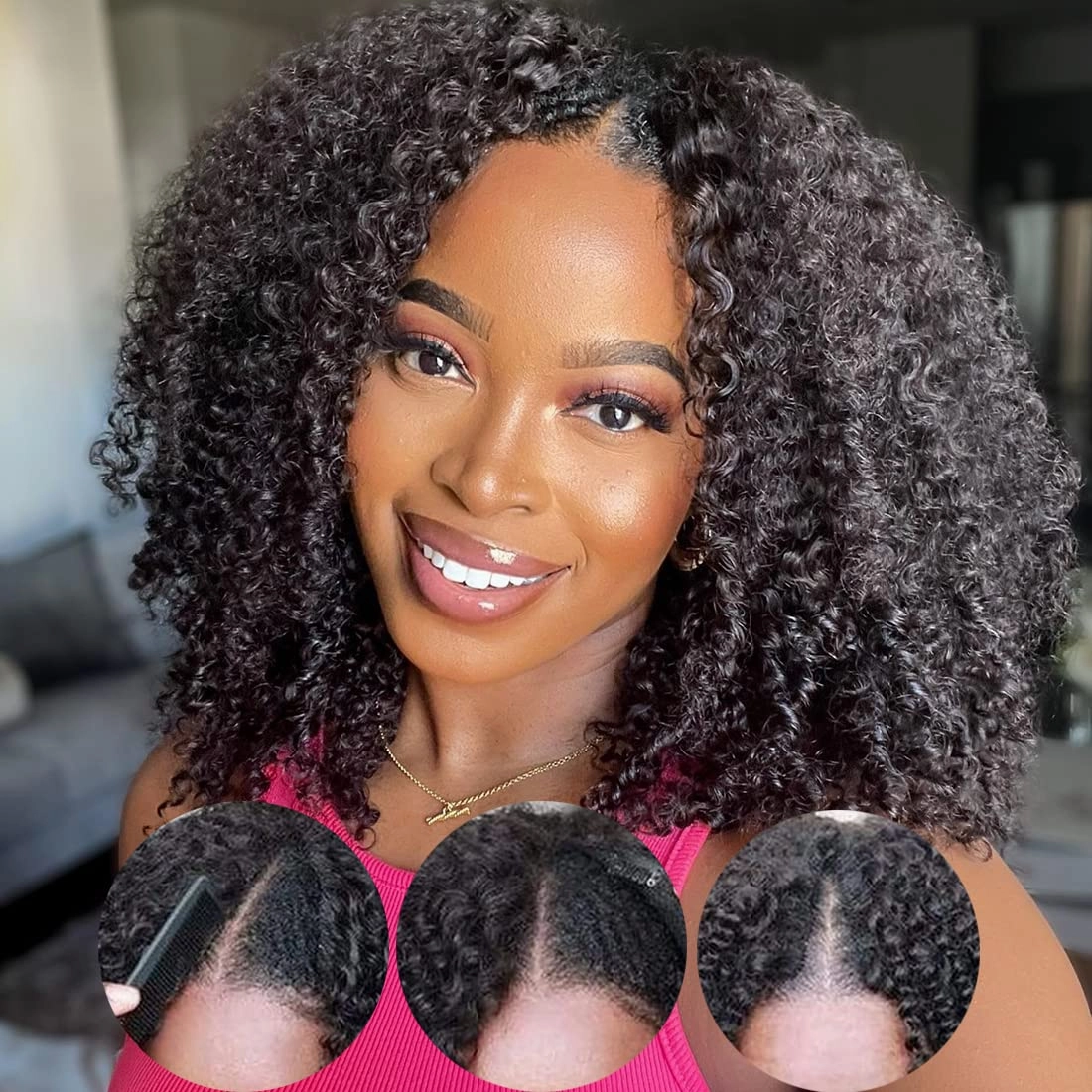 Bogo Sale: $179=V Part Curly 16" Wig   10" Bob Straight Wig With Bangs