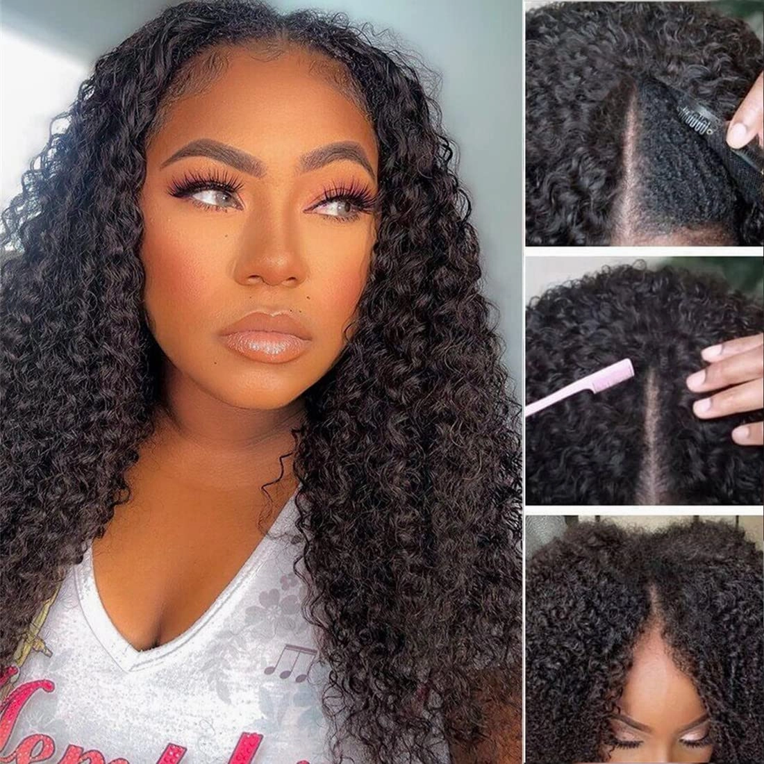 Bogo Sale: $179=V Part Curly 16" Wig   10" Bob Straight Wig With Bangs