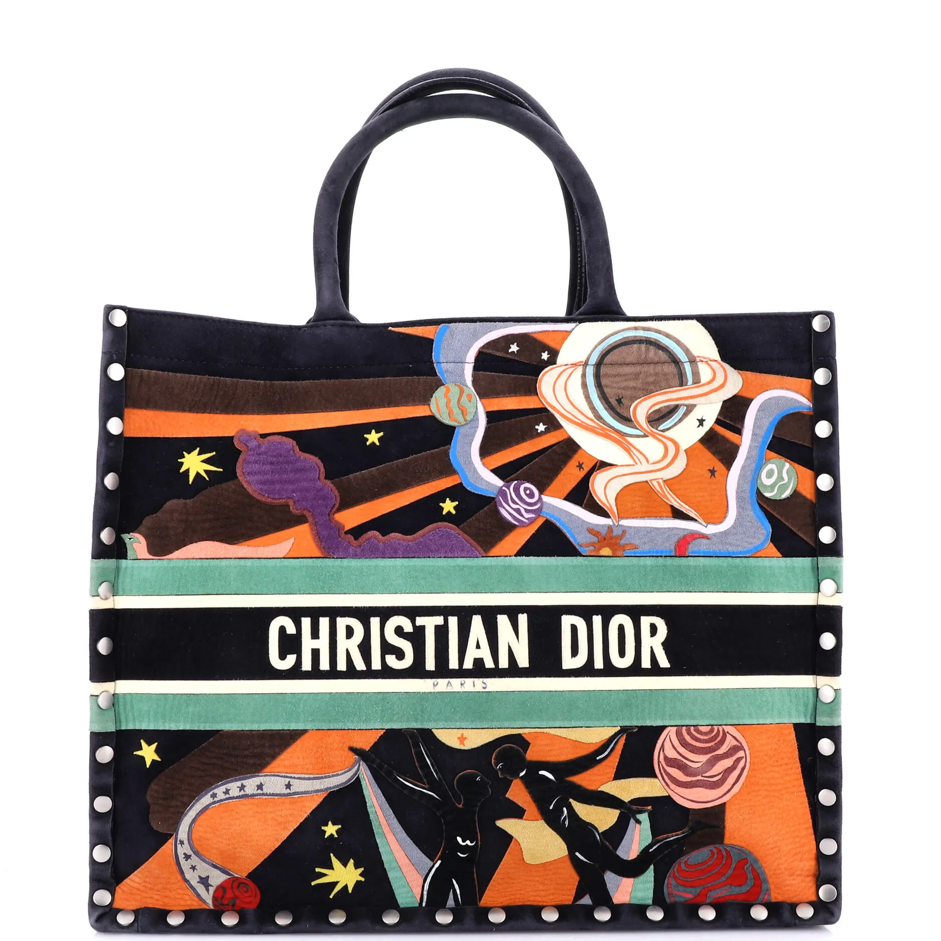 Book Tote Multicolor Studded Suede Large