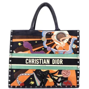 Book Tote Multicolor Studded Suede Large