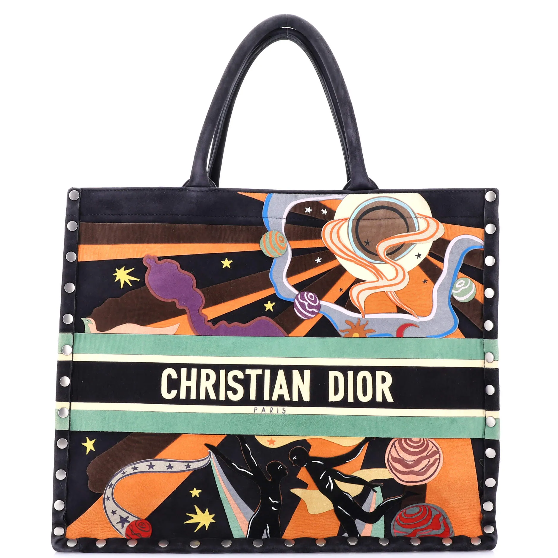 Book Tote Multicolor Studded Suede Large