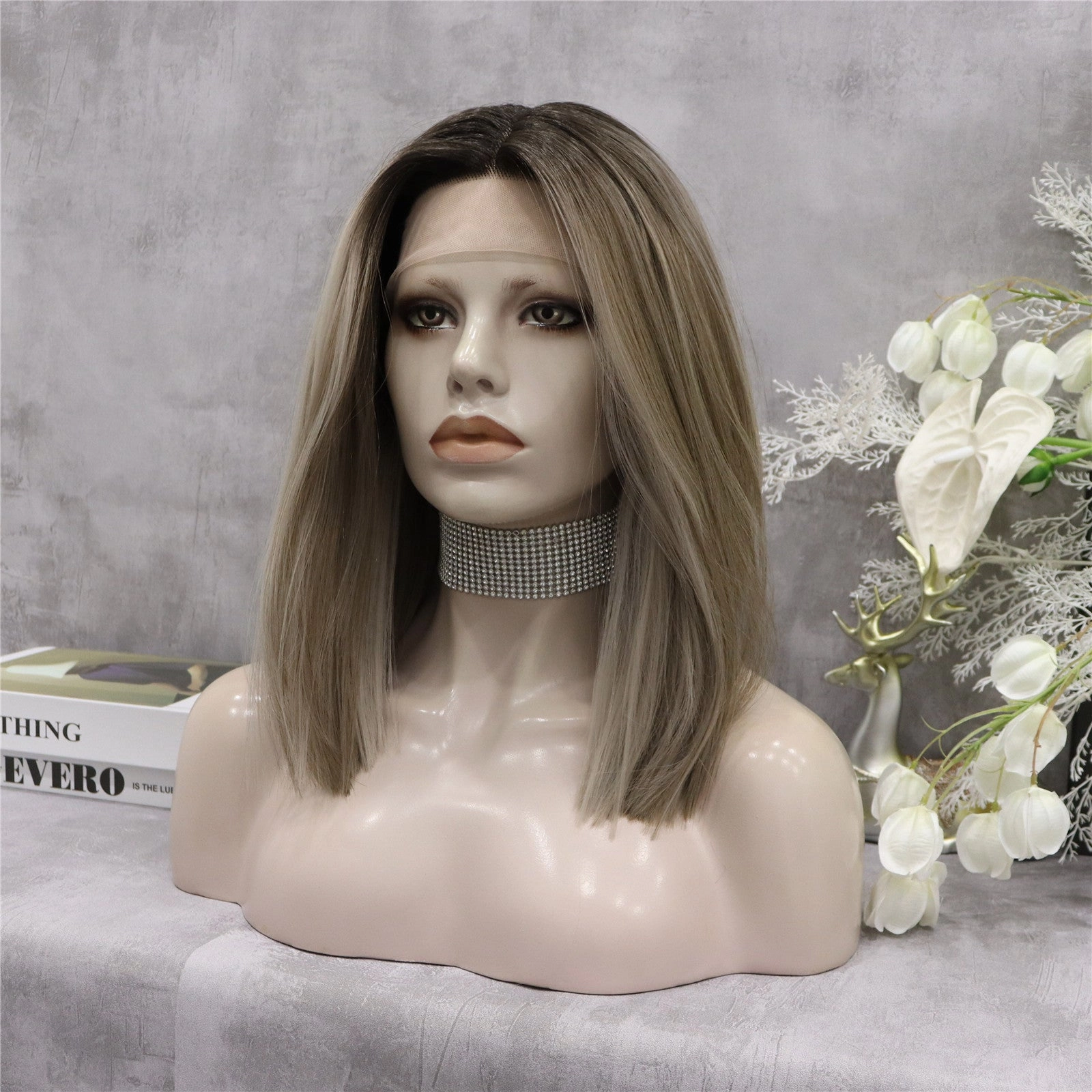 Brenda Collection-Hope Bob cut blonde with dark root T-part lace front wigs daily