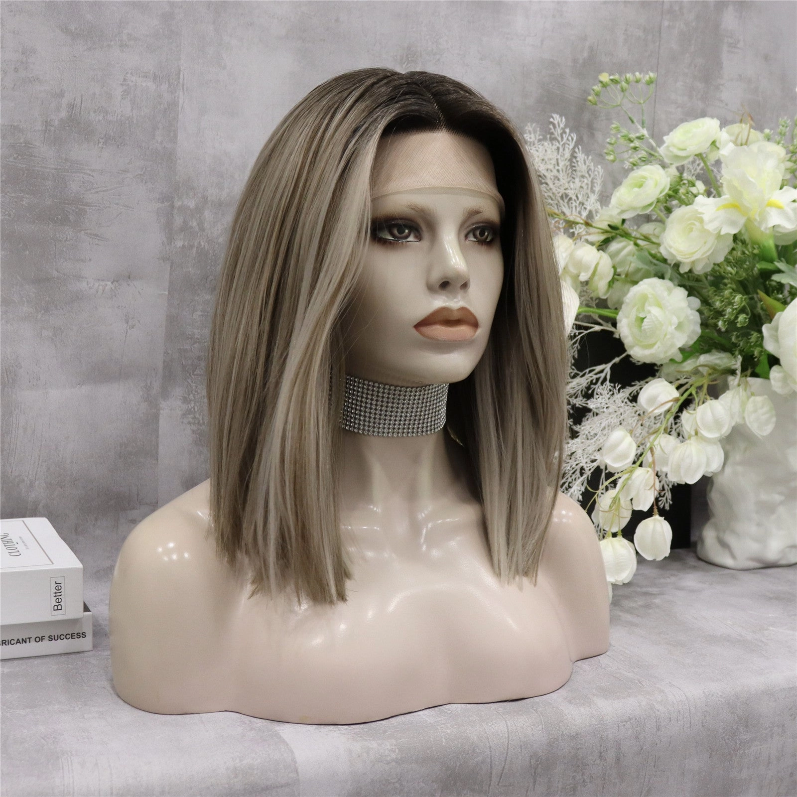 Brenda Collection-Hope Bob cut blonde with dark root T-part lace front wigs daily