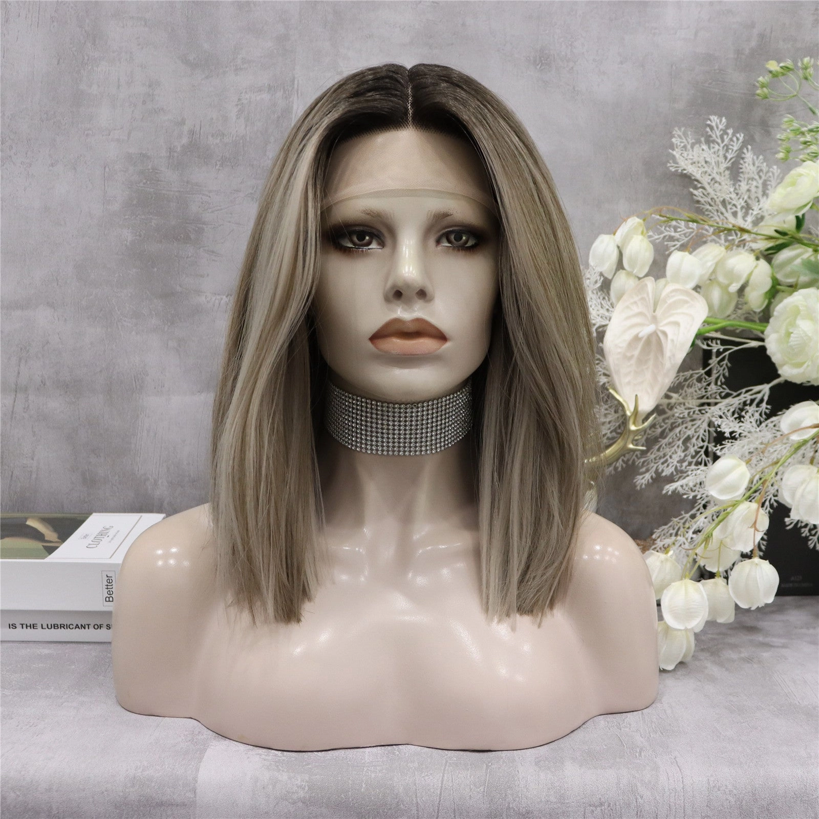 Brenda Collection-Hope Bob cut blonde with dark root T-part lace front wigs daily