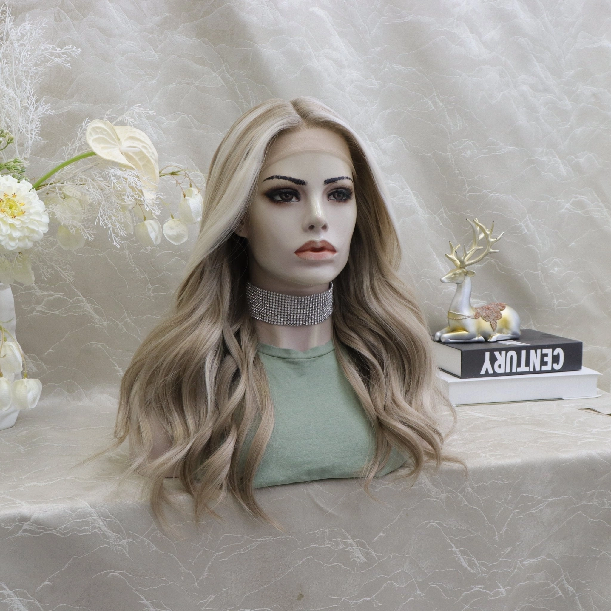 Brenda Collection-Lona ash blonde with big highlights Tpart lace front glue less TK112-2418