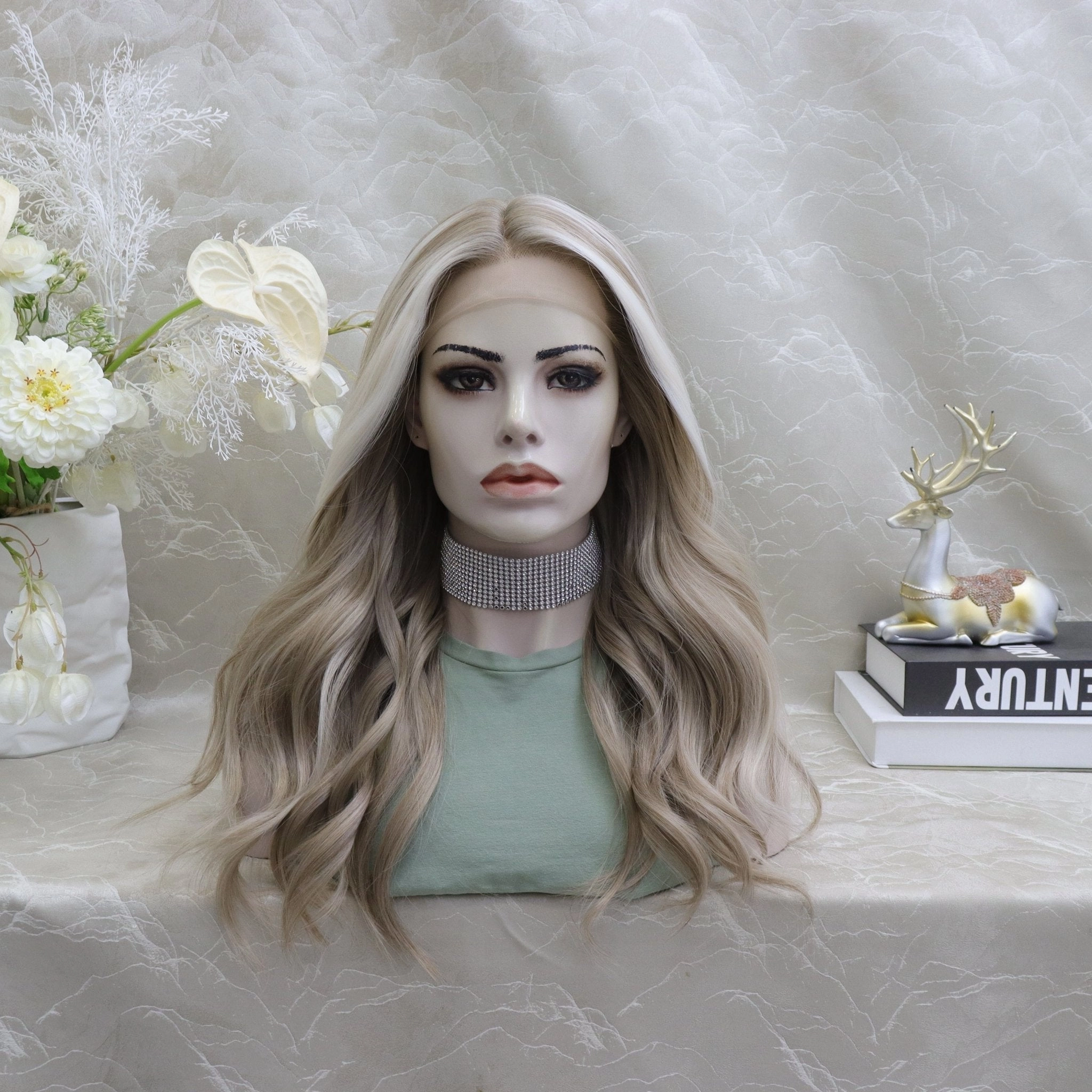Brenda Collection-Lona ash blonde with big highlights Tpart lace front glue less TK112-2418