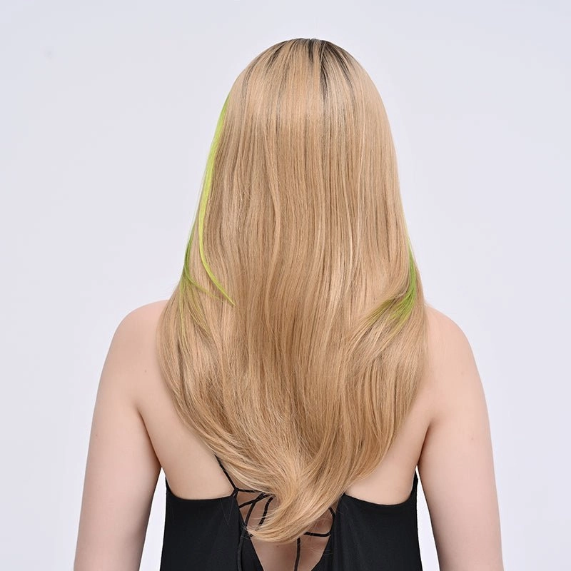 Brenda Collection-Sina-24 inches Skunk stripe light gold straight lace wigs