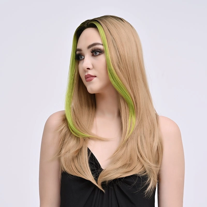 Brenda Collection-Sina-24 inches Skunk stripe light gold straight lace wigs