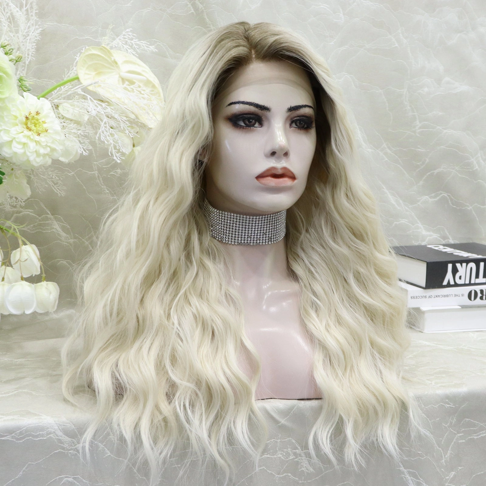 Brenda Collection-Tricia 24inches Water wave Blonde with Dark Root Natrual 13*3 lace Front Synthetic Wig