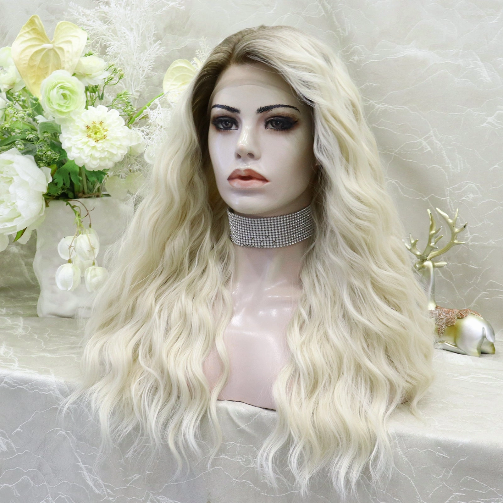 Brenda Collection-Tricia 24inches Water wave Blonde with Dark Root Natrual 13*3 lace Front Synthetic Wig