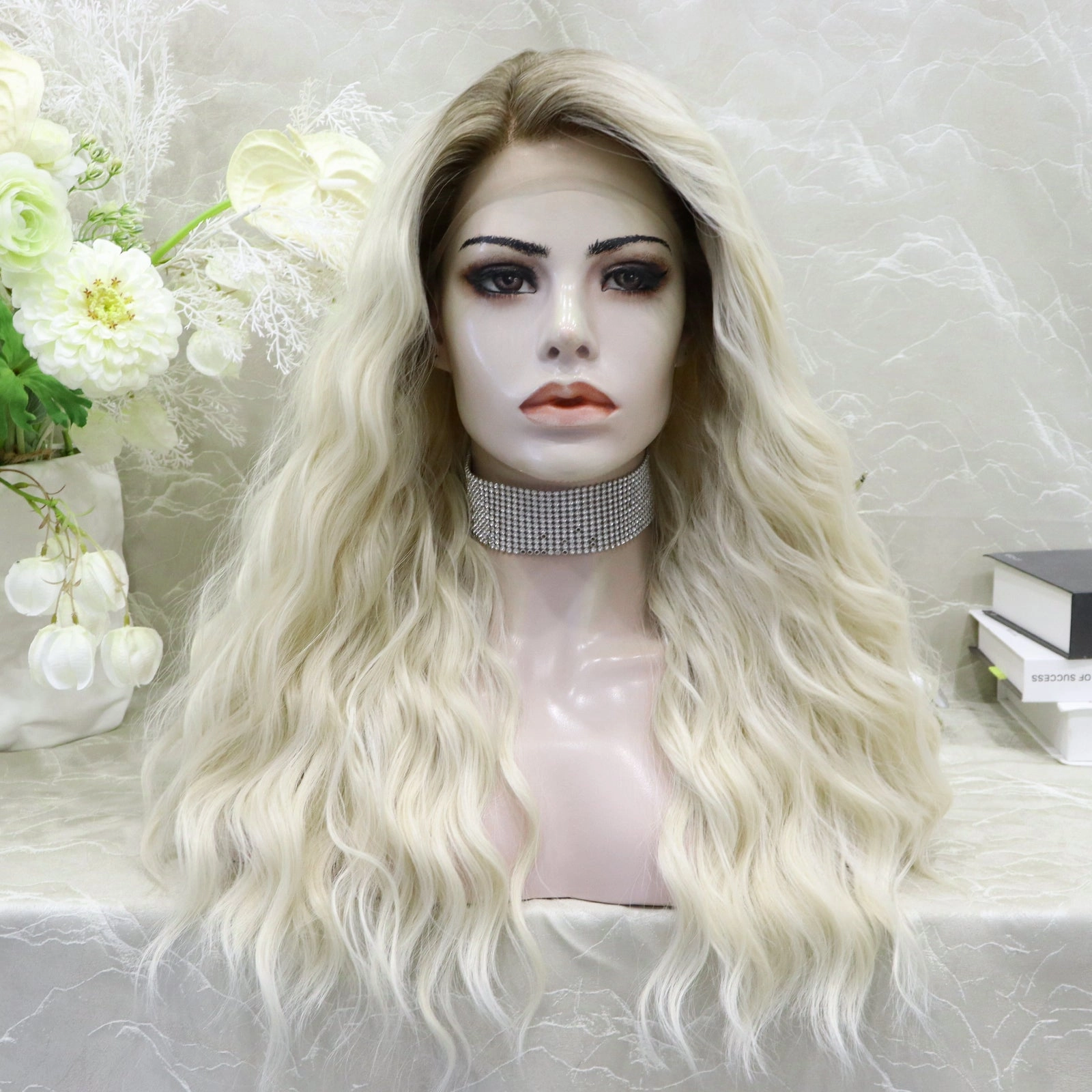 Brenda Collection-Tricia 24inches Water wave Blonde with Dark Root Natrual 13*3 lace Front Synthetic Wig