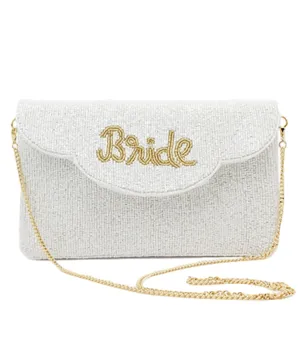 Bride Scallop Beaded Clutch In Seed Bead White