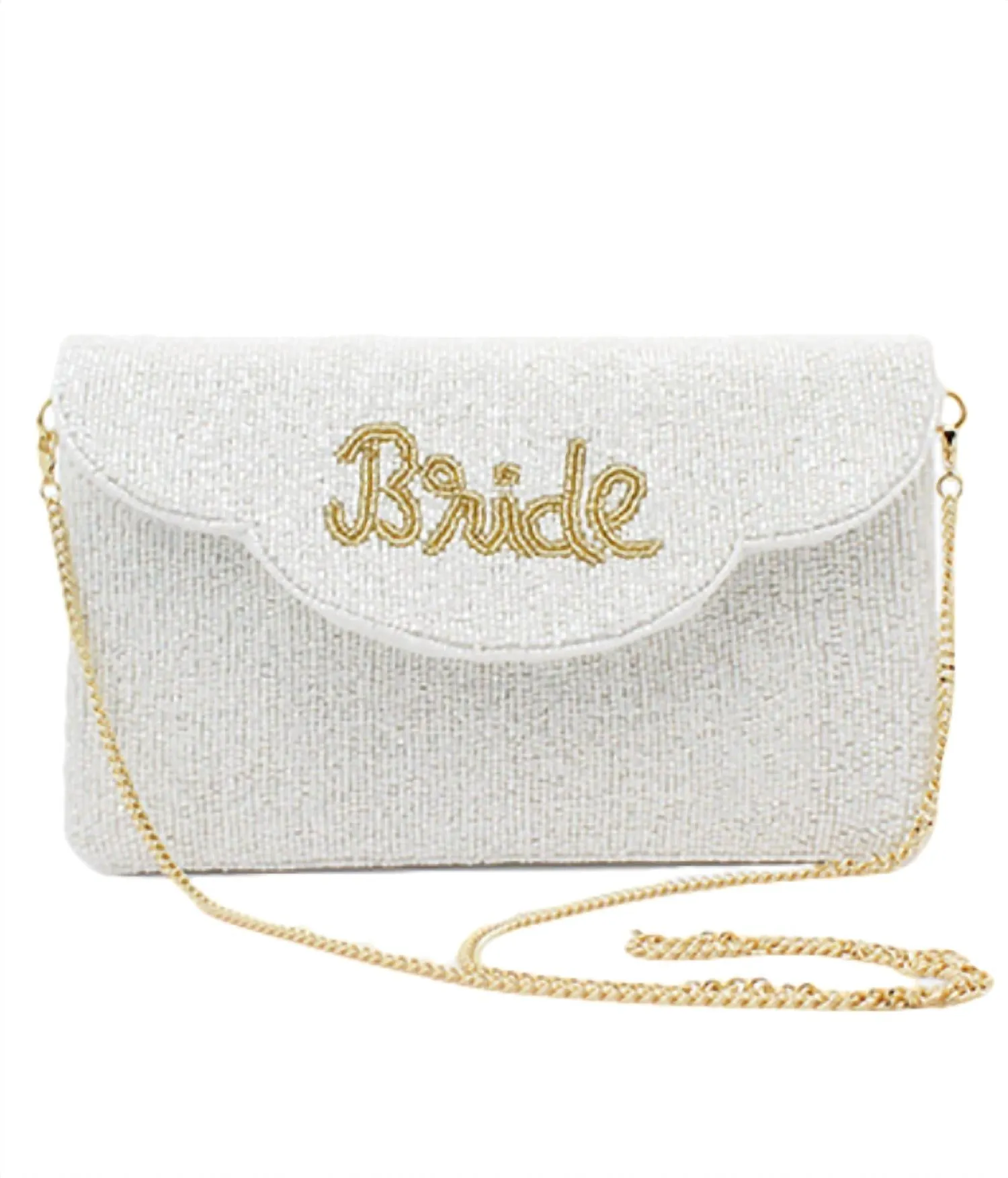 Bride Scallop Beaded Clutch In Seed Bead White