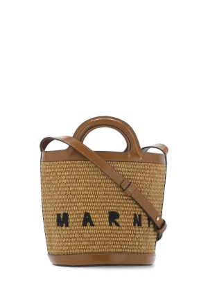Brown Cotton Blend And Leather Handbag