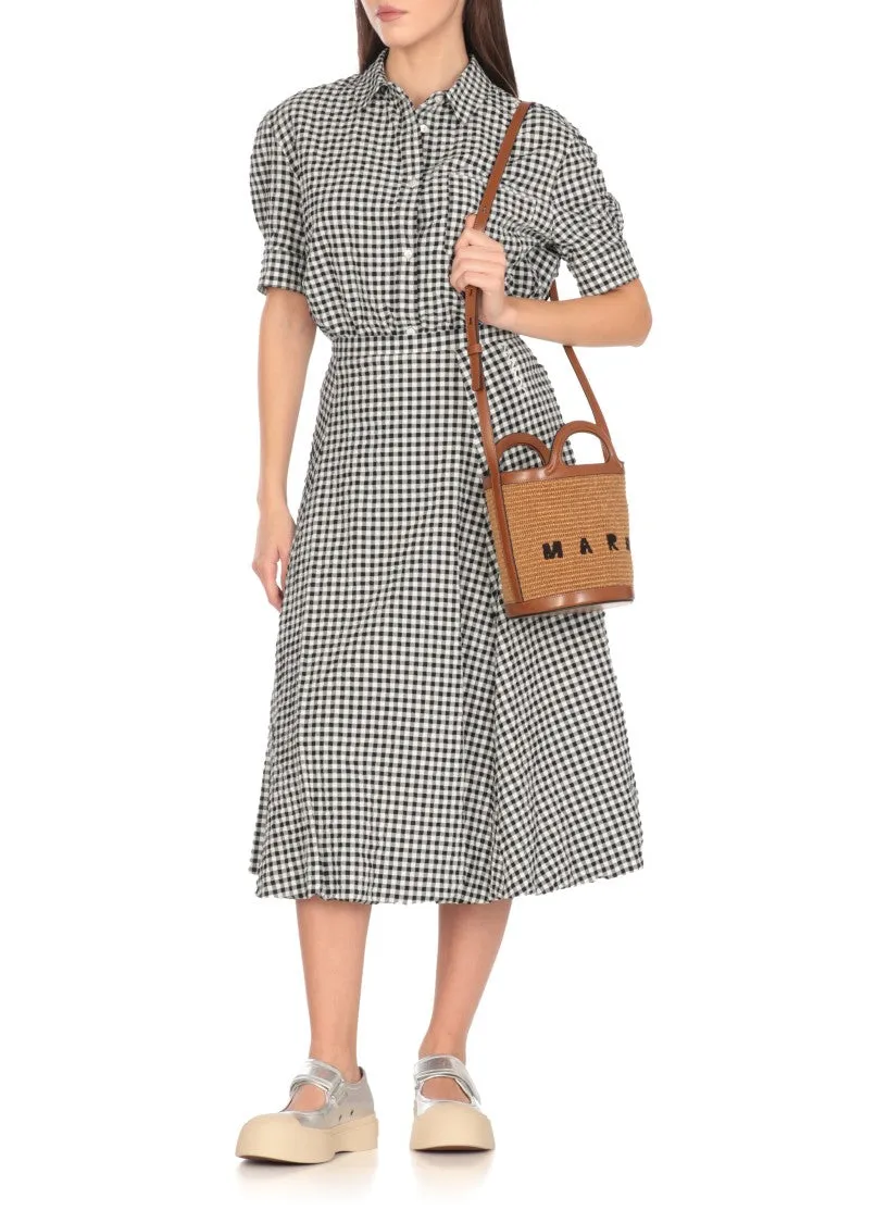 Brown Cotton Blend And Leather Handbag