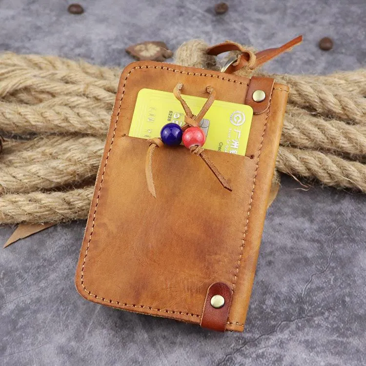 Brown Leather Key Case Key Wallet Men's Dark Coffee Key Holder Red Card Holder For Men