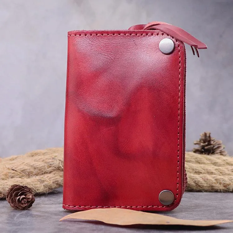 Brown Leather Key Case Key Wallet Men's Dark Coffee Key Holder Red Card Holder For Men