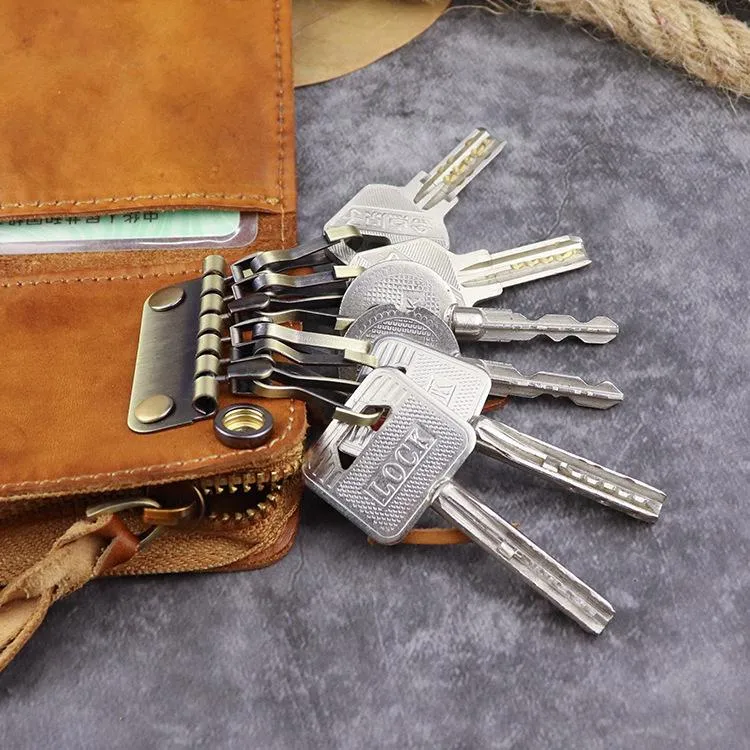 Brown Leather Key Case Key Wallet Men's Dark Coffee Key Holder Red Card Holder For Men