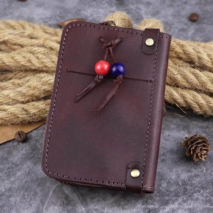 Brown Leather Key Case Key Wallet Men's Dark Coffee Key Holder Red Card Holder For Men