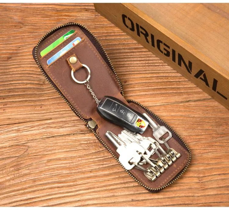 Brown Leather Mens Small Car Key Wallet Key Holders Car Key Holder For Men