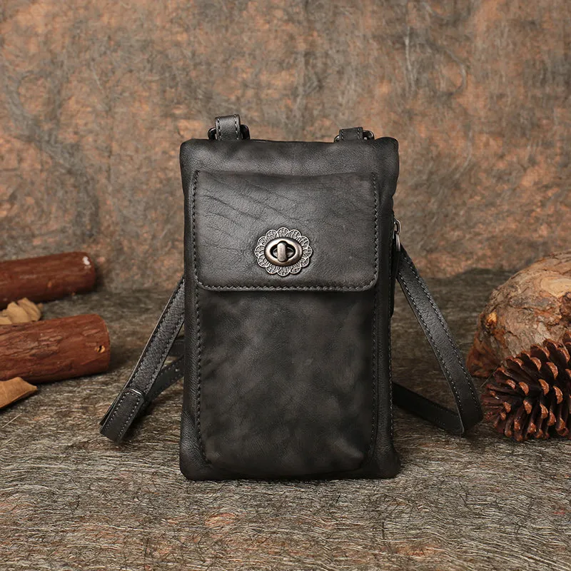 Brown Leather Womens Phone Shoulder Bag Small Vertical Side Bag Handmade Crossbody Purse for Ladies
