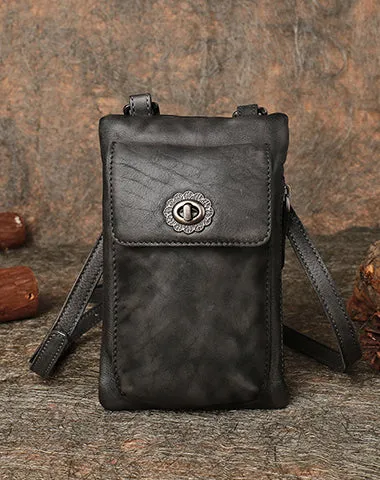 Brown Leather Womens Phone Shoulder Bag Small Vertical Side Bag Handmade Crossbody Purse for Ladies