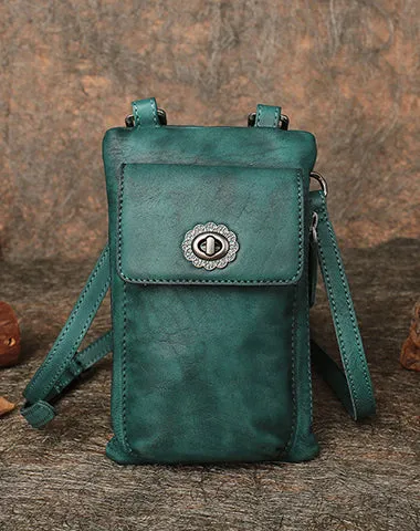 Brown Leather Womens Phone Shoulder Bag Small Vertical Side Bag Handmade Crossbody Purse for Ladies