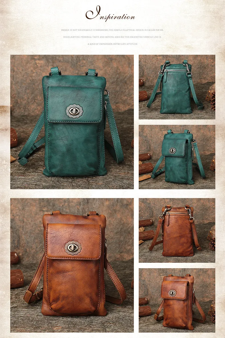 Brown Leather Womens Phone Shoulder Bag Small Vertical Side Bag Handmade Crossbody Purse for Ladies