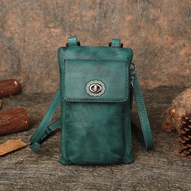 Brown Leather Womens Phone Shoulder Bag Small Vertical Side Bag Handmade Crossbody Purse for Ladies