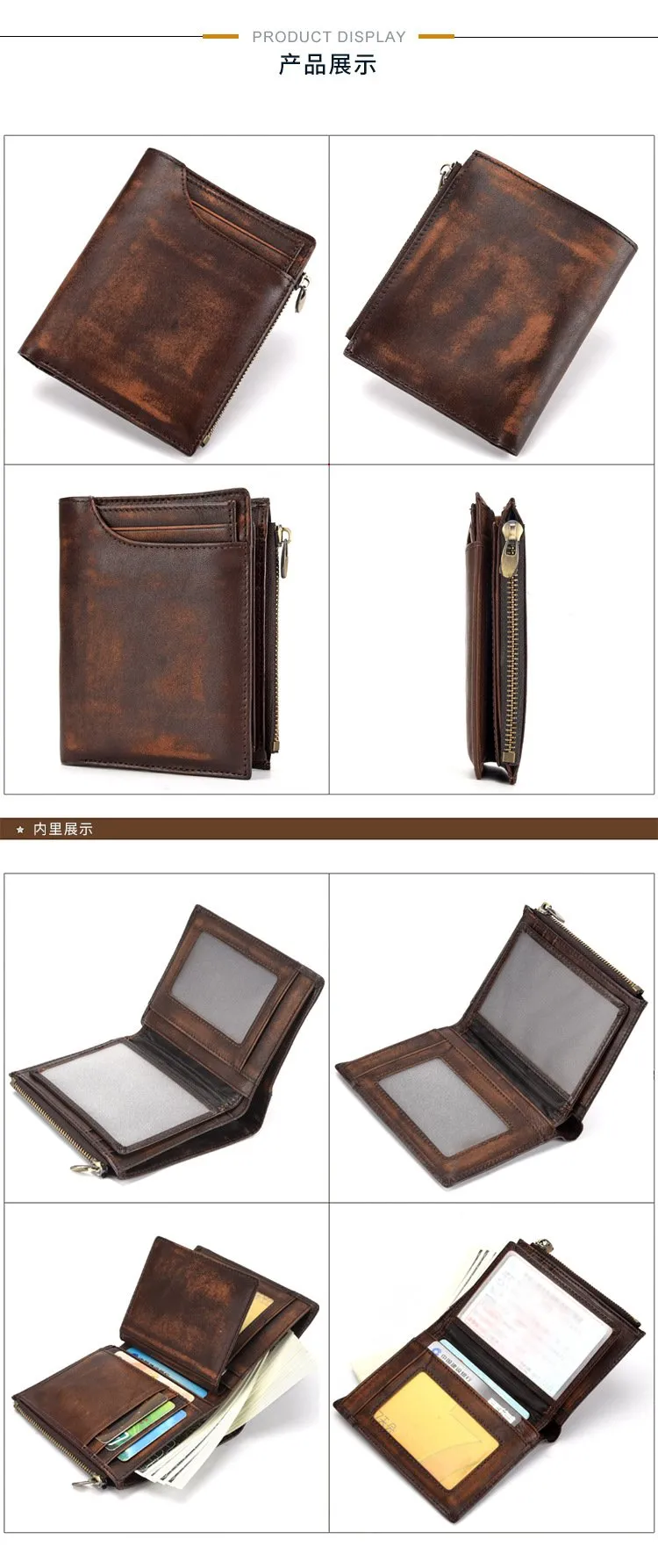 Brown MENS LEATHER Bifold Wallet Billfold Wallet Card Wallet Dark Brown Coin Wallet FOR MEN