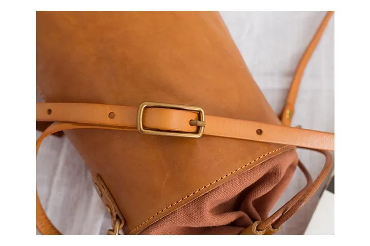 Brown Womens Leather Shoulder Bag Bucket Bag Small Green Crossbody Barrel Bag Bucket Purse for ladies