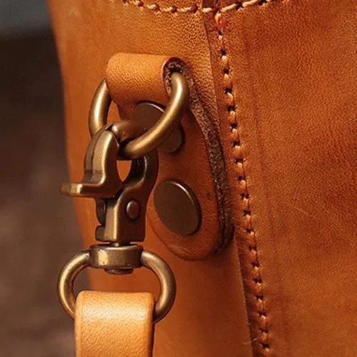 Brown Womens Leather Shoulder Bag Bucket Bag Small Green Crossbody Barrel Bag Bucket Purse for ladies